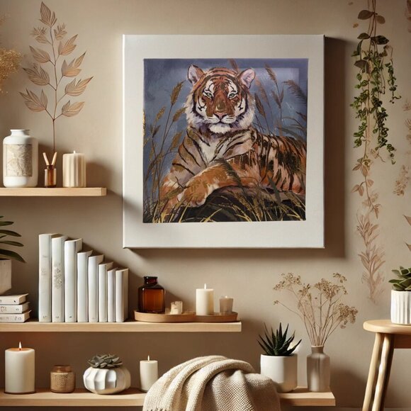 Other - Golden Tiger Resting – 7.5x7.5 Canvas Wall Art | Nature-Inspired Decor